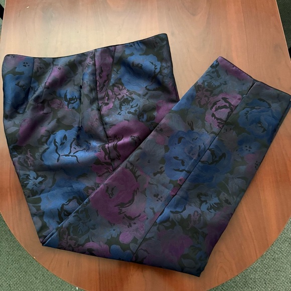 NWT Talbots Cocktail Pants Floral Jacquard Cropped Flat Front Evening Size 12P - Picture 2 of 15